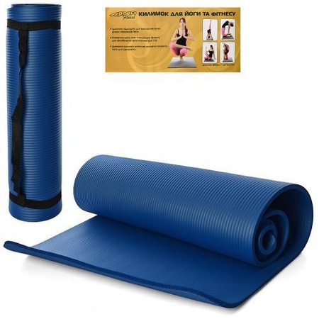 Коврик для фитнеса, йоги и пилатеса, йога мат, вспененный каучук 183*61 см 10 мм NBR MS-2608-27-V синий