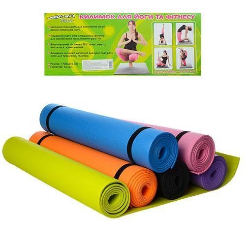 Йога мат коврик для фитнеса, пилатесса, йоги M 0380-2 173х61 см 5 мм черный