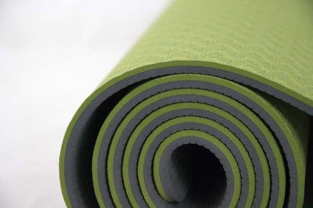 Коврик для йоги и фитнеса Premium TPE+TC 183х61см 6мм зеленый с серым