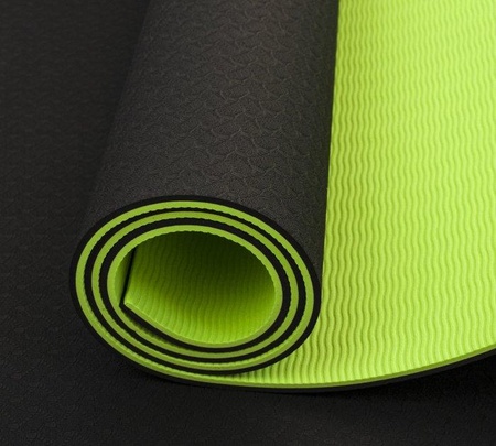 Коврик для йоги и фитнеса Premium TPE+TC 183х61см 6мм черный с зеленый