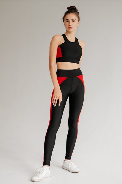 Лосини та топ "Akta Fit Black/Red" ( Спортивний комплект ), Чёрный, S