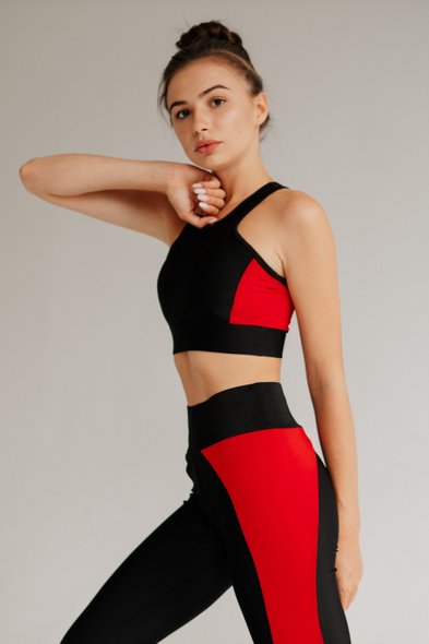 Лосини та топ "Akta Fit Black/Red" ( Спортивний комплект ), Чёрный, S