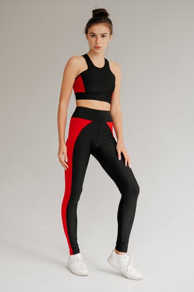 Лосини та топ "Akta Fit Black/Red" ( Спортивний комплект ), Чёрный, S