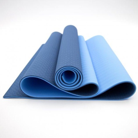 Коврик для йоги и фитнеса Premium TPE+TC 183х61см 6мм тёмно-син,с синий