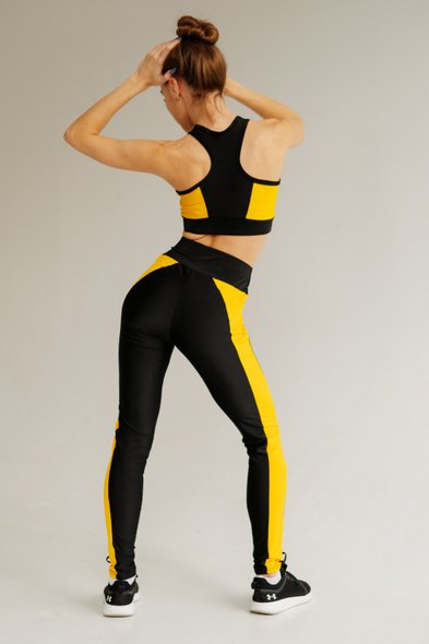 Лосини та топ "Akta Fit Black/Yellow" ( Спортивний комплект ), Чёрный, S