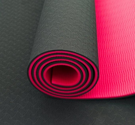 Коврик для йоги и фитнеса Premium TPE+TC 183х61см 6мм черно-красный