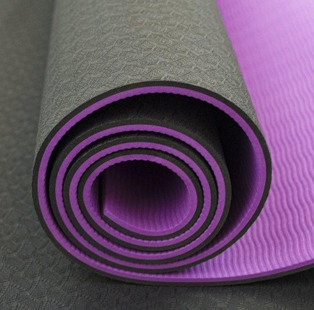 Коврик для йоги и фитнеса Premium TPE+TC 183х61см 6мм черно-фиолетовый