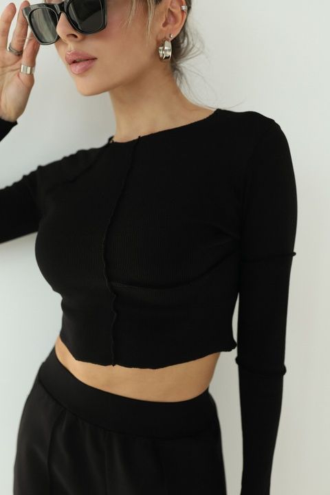 Жіночий лонгслів в рубчик Aktasport Basic Black, Чёрный, S/M