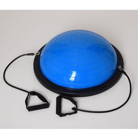 Балансировочная платформа, подушка, полусфера босу для фитнеса, диаметр 60см, эспандер, насос, синий